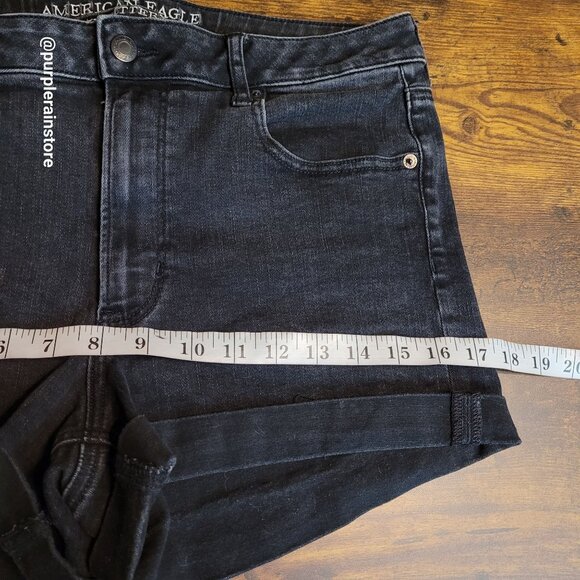 American Eagle Super Hi Rise Shortie Sz 14 Super Super Stretch Black Wash Denim - Picture 6 of 11